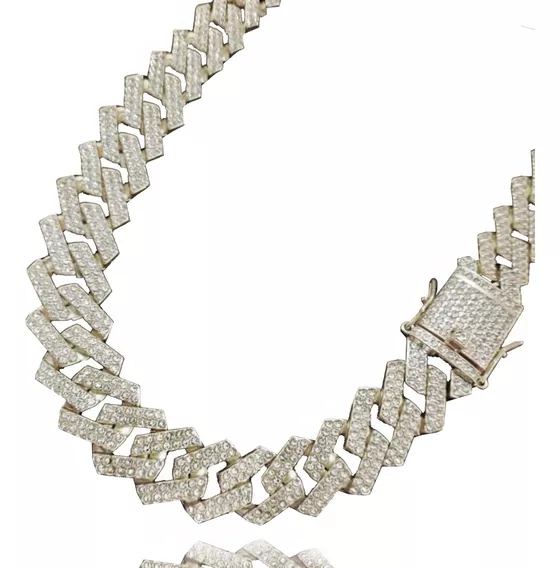 Collar Cadena Cubana Con Diamantes Wide Shadow Simil Oro M®