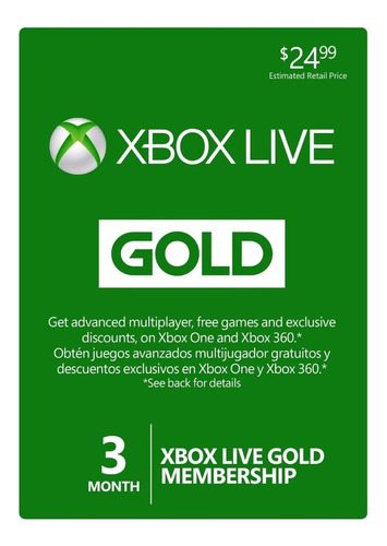 Xbox Live Gold 3 Meses Xbox 360 One Colombia Usa Código