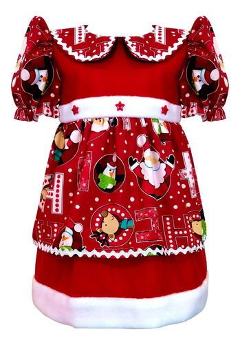 Vestido Niña Navideño Santa Claus Forrado Artesanal