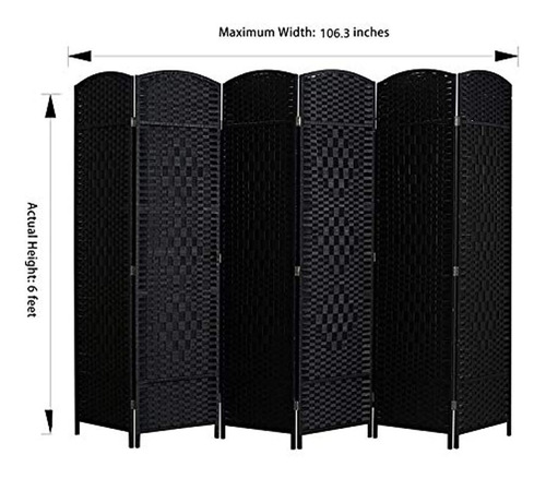 Imagen 2 de 7 de Biombo Plegable De Fibra Tejida Color Negro De 6 Paneles.
