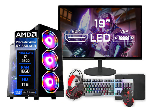 Pc Gamer Completo Intel Core I7 16gb Ddr4 Rx550 4gb Hd 1tb