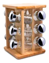 Comprar Set Especiero Condimentero Base Madera Giratorio X12 Frascos