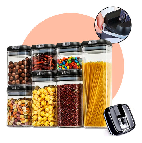 Conjunto 7 Potes Herméticos Acrílico Empilháveis Organização