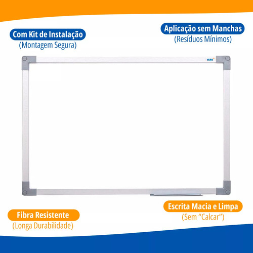 Lousa Quadro Branco 90x120 Cm Soft Alumínio Anotações Planejamento + 4 Canetas