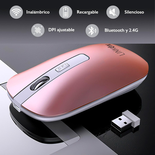 Imagen 3 de 9 de Mouse Inalambrico Dual Bluetooth Usb Recargable Para Mac Win