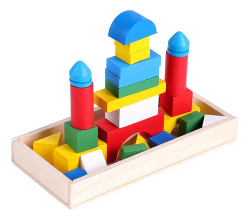 Caja De Madera 26 Mini Bloques Didácticos Apilar Armar Niños