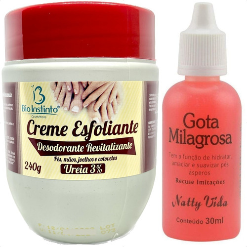 Kit Creme Hidratante Esfoliante Gota Ressecamento Pés Mãos