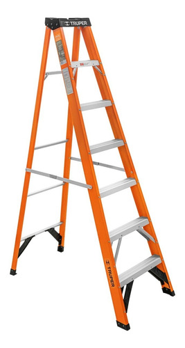 Escalera De Tijera Tipo Ll 6 Peldaños Fibra De Vidrio Truper Color Naranja