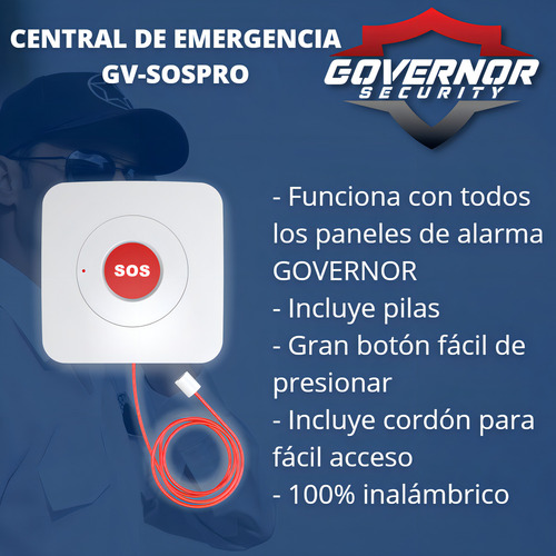 Estação de emergência SOS com botão, campainha e cabo atuador para sistemas de alarme ou uso autônomo GV-Sospro Governor