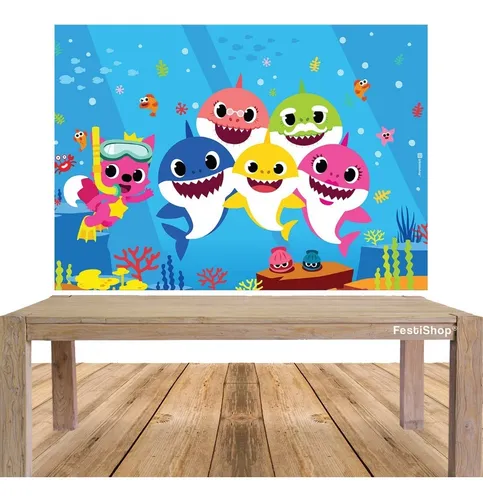 Fondo De Tela Baby Shark Cumple Infantil Bebé Tiburón Fondo De Tela Baby Shark Cumple Infantil Bebé Tiburón