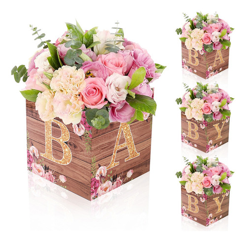 4 Pzs Caja De Madera Flor De Bebé Decoración De Cumpleaños