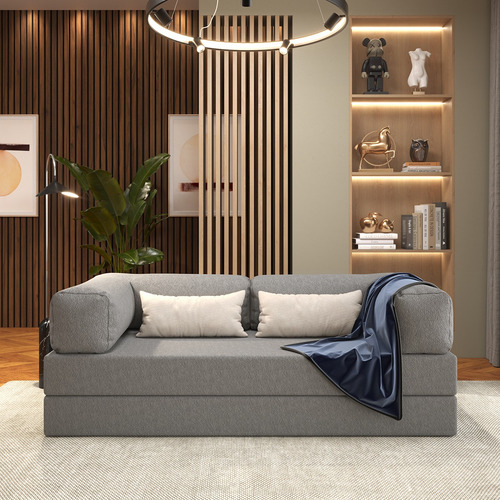 Colchão Sofa Sogude Casal Vira Cama C/ Estrutura Metálica Cor Cinza