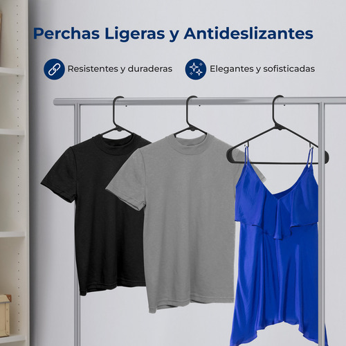100 Ganchos de Plastico Premium SereneLife, Antideslizantes, Ahorradores de Espacio, Duraderos y Resistentes, para Camisas, Suéteres, Sudaderas, Abrigos, Pantalones y Vestidos, Negro