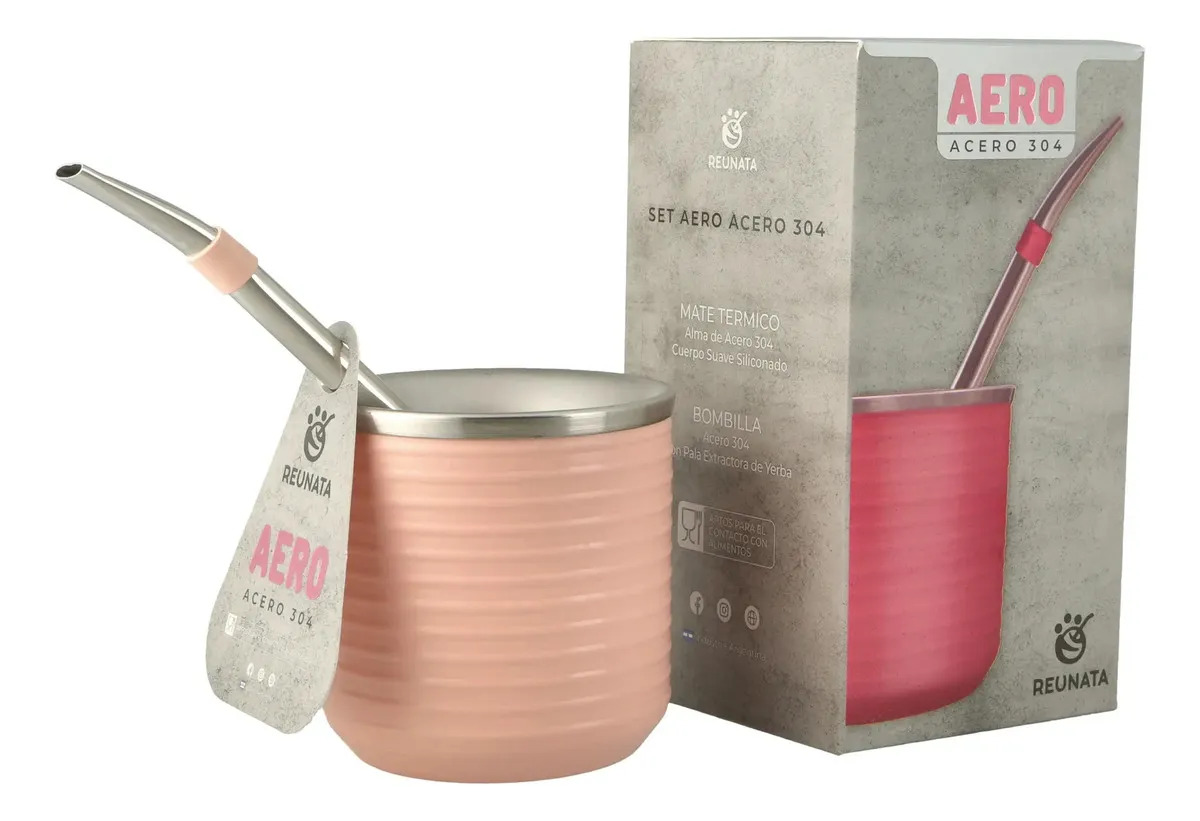 Set Mate Reunata Aero Bombilla Cuerpo Siliconado Acero 304 Color Rosa