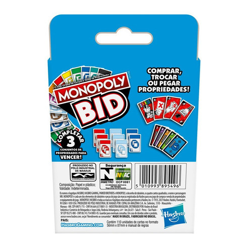 Imagen 4 de 5 de Juego de cartas Monopoly Bid Monopoly Subastas Hasbro F1699