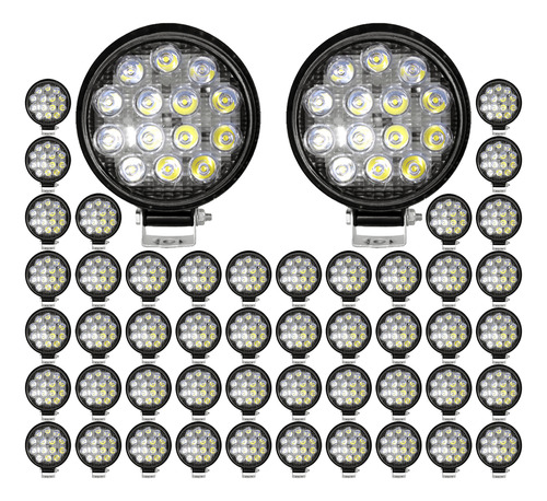 Kit 50 Farol 14 Leds Milha Off Road Redondo 42w Jeep 12v/24v