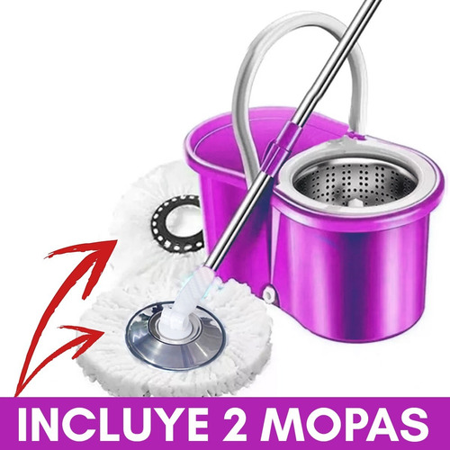 Imagen 2 de 7 de Balde Con Escurridor Centrifugo Acero + Mopa