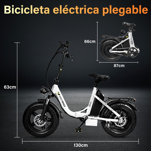 Honey Whale Bk05 Bicicleta Electrica Plegable Autonomía 40km Color Blanco