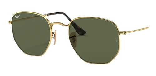 Anteojos de sol Ray-Ban Round Hexagonal Flat Lenses Mediano con marco de acero color gold, lente green de cristal clásica, varilla gold de acero - RB3548N