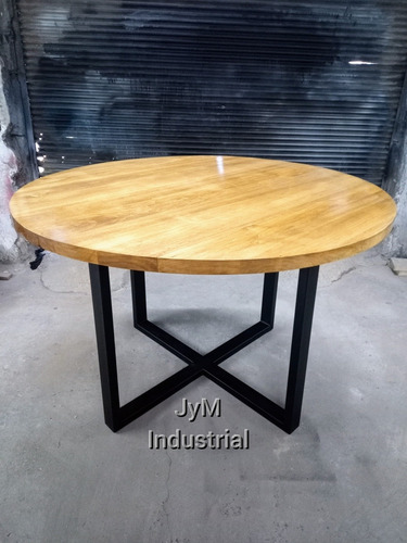 Mesa Redonda De Hierro Y Madera 100cm Madera Negro