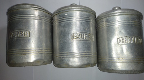 Antiguo Lote De 5 Tarros De Aluminio Cocina Yerba Harina Etc