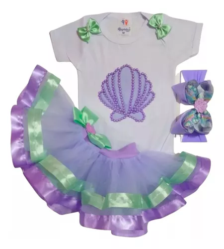 Body Sereia Bebê Menina Mesversário Roupa Festa Saia E Laço