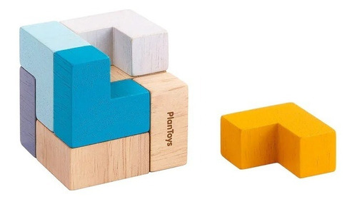 Puzzle Cubo 3d Bloques De Colores Madera Planttoys Portátil