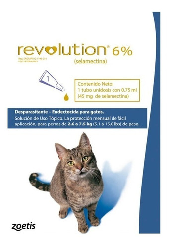 Pipeta Antipulgas Y Garrapatas Para Gatos Revolution 0.75 Ml