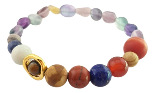 Pulsera Planetas Fluorita - Yoliztli Artesanal Color Lavanda Diámetro 17 Cm