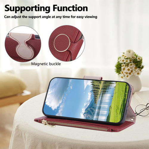 Funda Para Teléfono Samsung Serie S25 Ultra, Color Rojo Vino, Con Ranura Para Tarjetas, Funda Tipo Cartera