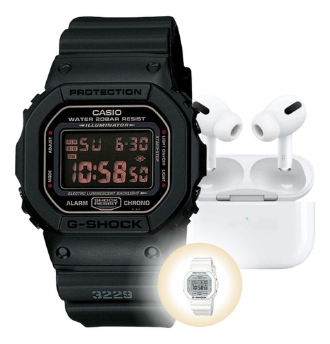Kit Relógio Pulso Casio G-shock Digital + Fone Bluetooth Cor Dw-5600ms-1dr - Preto