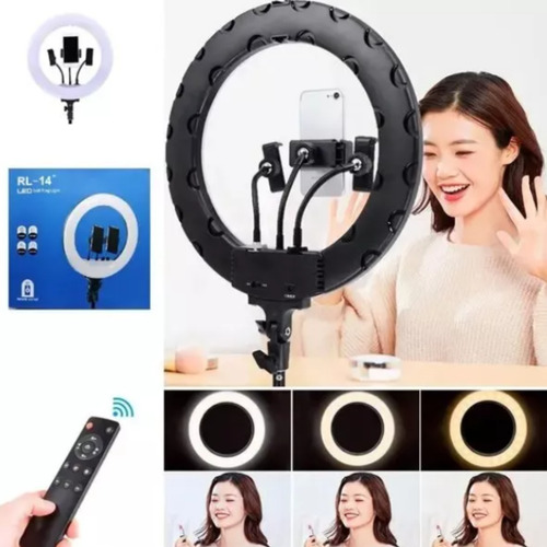 Aro Led Luz 45cm Doble Trípode Luminación Celular Control Estructura Negro