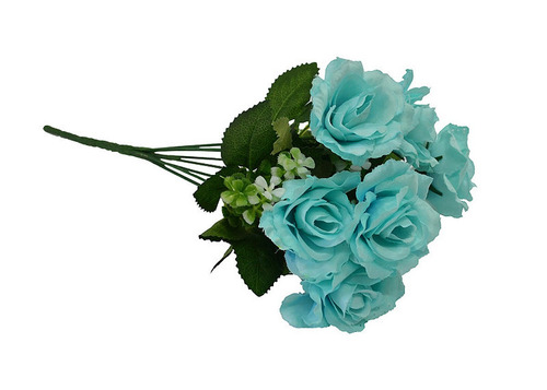 Imagem 1 de 3 de Buquê Rosas Artificiais Azul Tiffany C/7 Rosas - Decoração