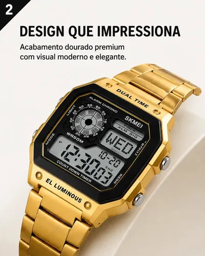 Relógio de pulso digital Skmei 1335 com corria de aço inoxidável