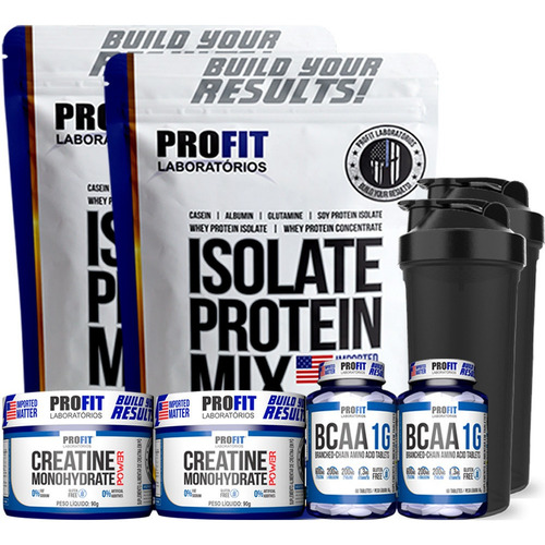 Kit 2 Whey Isolado Profit 900g + 2 Bcaa 2 Creatina 2 Shaker Sabor Creme De Avelã