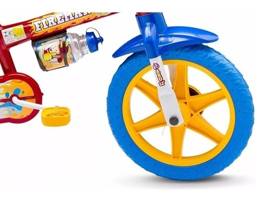 Bicicleta de passeio/urbana infantil Nathor Fireman aro 12 freio tambor cor vermelho/azul/amarelo com rodas de treinamento