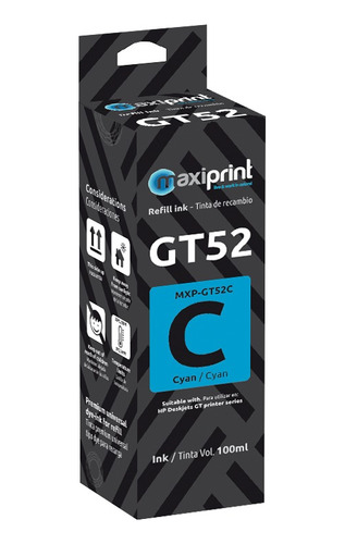 Tinta Mxp Hp Gt52 Cyan Gt52c