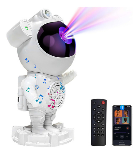 Lámpara Astronauta Proyector Estrellas Bocina Bluetooth Luz
