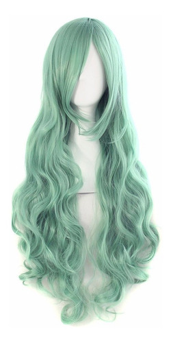 ¡ Peluca Ondulada 80cm Verde Kanekalon Halloween Cosplay !!