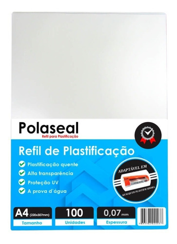 Imagem 1 de 4 de Polaseal Plástico Para Plastificação A4 220x307 0,07mm 100un
