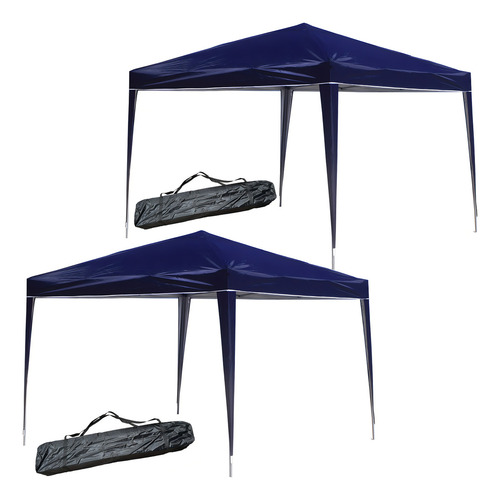 Kit 2 Tenda Gazebo Sanfonado 3x3 Com Proteção Silvercoating Cor Azul