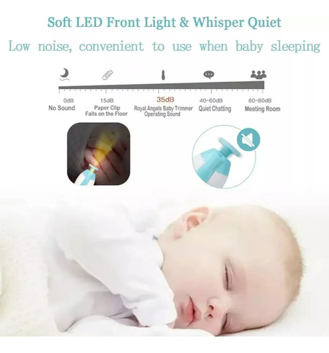 CREATOR Recortadora De Uñas Eléctrica Para Bebé Con Luz Led, 6 Cabezas Intercambiables, Lima Suave Antirrayones, Cortador Seguro Para Recién Nacido, Cuidado Infantil Portátil Y Silencioso