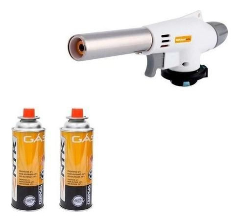 Kit Maçarico Gourmet Branco Com Controle De Chama + 2 Recar