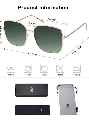 Sojos Gafas De Sol De Moda Con Montura Cuadrada De Metal De