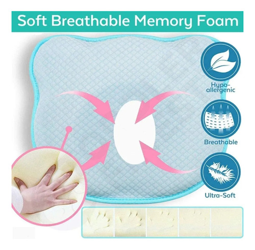 Almohadas Para Bebés Cojín Cabeza Plana Anti-plagiocefalia Celeste