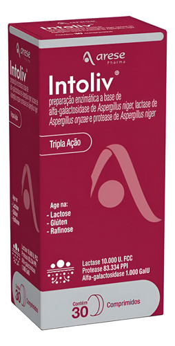 Intoliv 30 Cp + 6cp Arese Lactose Glúten Rafinose Sabor Sem Sabor