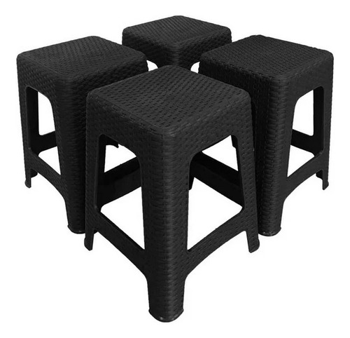 Mesa De Plástico Estilo Rattan Con 4 Bancos