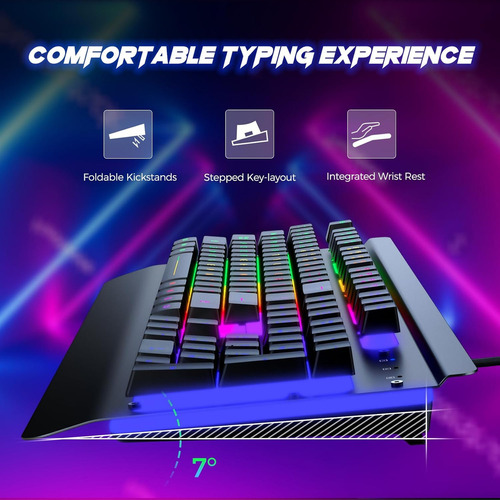 Teclado Numérico Español Latinoamérica Qwerty Ergonómico Gamer Rgb, Para Juegos & Oficina, Retroiluminado Luz, Con Cable, Panel Trasero De Metal, Iluminación Rainbow, Para Pc Windows 7, 8, 10 & Mac Os
