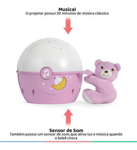 Proyector de lámpara infantil Next2stars Chicco con sensor de música, color rosa