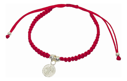 Pulsera San Benito Medalla Colgante Plata 925 Tejido Amarillo 0 Mm